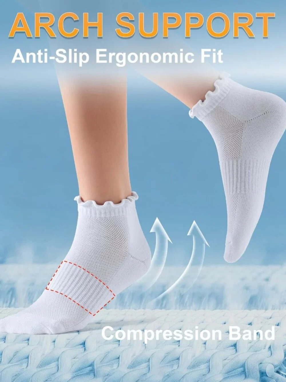 6-Pack Women's Ruffle Ankle Athletic Cotton Socks, Size 5-9, Comfy & Stylish